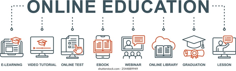 Online education banner web icon vector illustration concept with icon