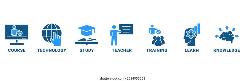 Online Education banner web icon vector illustration concept with icon of course, technology, study, teacher, training, learn, knowledge