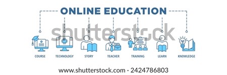 Online education banner web icon vector illustration concept with icon of course, technology, study, teacher, training, learn and knowledge