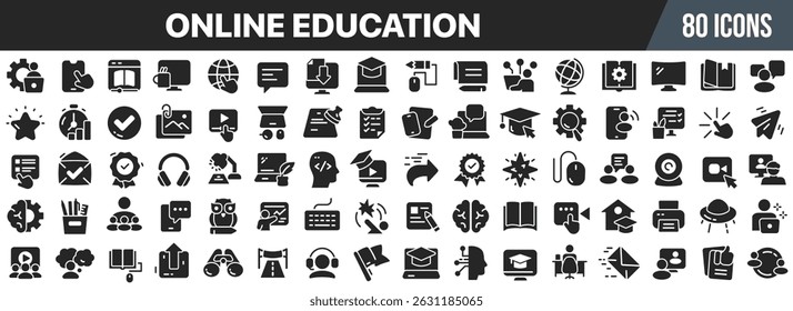 Online education black icons collection. Big UI icon set in a flat design. Vector illustration EPS10