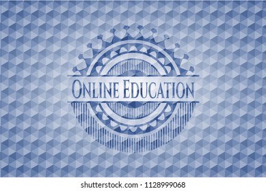 Online Education blue badge with geometric background.