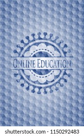 Online Education Blue Emblem Or Badge With Abstract Geometric Polygonal Pattern Background.