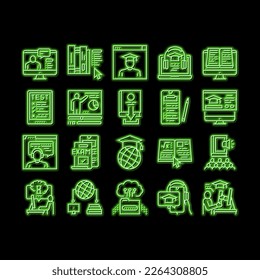 Online Education Book neon light sign vector. Online Education Lesson And Library, Internet Test And Examination, Student Graduate Illustrations