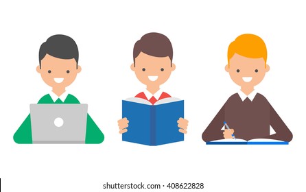 Online education, book reading, studying vector illustration