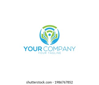 Online Education Book And University College Logo Icon Design With WiFi Symbol Template Vector illustration.