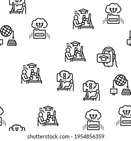 Online Education Book Vector Seamless Pattern Thin Line Illustration