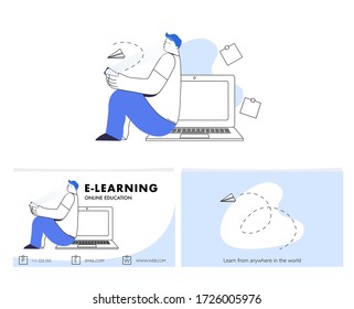 Online Education Business cards design. E-learning concept design, vector illustration on white background.