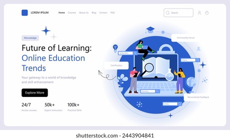 Online education or business courses. Landing page website design. Presentation slide template. E-learning concept. Modern vector illustration concepts for website and mobile website development