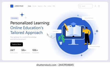 Online education or business courses. Landing page website design. Presentation slide template. E-learning concept. Modern vector illustration concepts for website and mobile website development