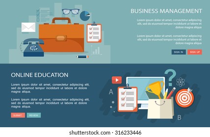 Online education and business management banners set. Eps10
