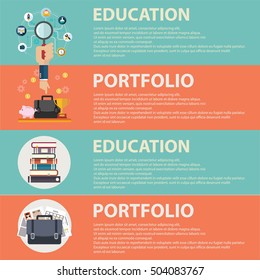 Online education and business portfolio banners set in flat style.