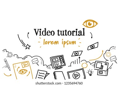 online education business video tutorial concept sketch doodle horizontal isolated