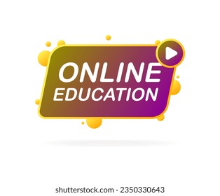 Botón de educación en línea. Plano, color, educación en línea, aprendizaje en línea. Ilustración del vector