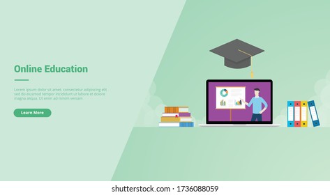 Online Education campaign concept for website template landing or home page website modern flat cartoon style.
