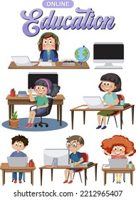 Online education with cartoon character illustration