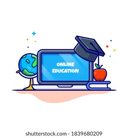 Online Education Cartoon Vector Icon Illustration. Education Technology Icon Concept Isolated Premium Vector. Flat Cartoon Style