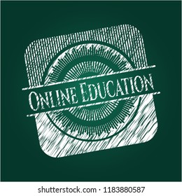 Online Education chalk emblem written on a blackboard