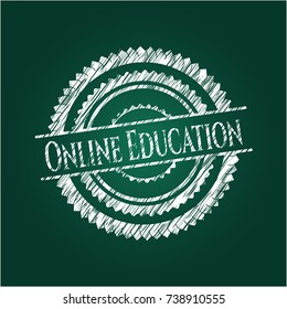 Online Education chalkboard emblem on black board