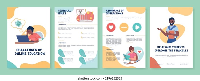 Online education challenge flat vector brochure template. Booklet, leaflet printable flat color designs. Editable magazine page, reports kit with text space. Nerko One, Quicksand, Comfortaa fonts