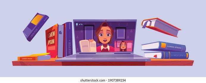 Online education and online Chatting vector illustrator poster design. E-Learnning, Student, Video Calling, online exam, Books, Computer, Device, Table