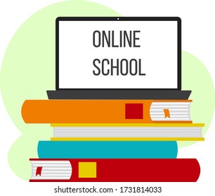 Online education children and 
home schooling kids concept. 
composition of laptop and book. Cute illustration in flat style.