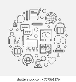 Online education circular illustration - vector elearning and online courses concept linear sign 