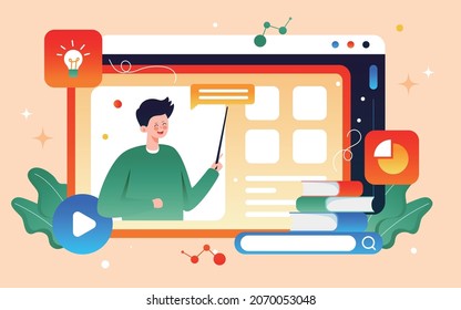 Online education online class learning illustration teacher live education student Poster