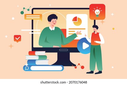 Online education online class learning illustration teacher live education student Poster