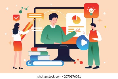 Online education online class learning illustration teacher live education student Poster