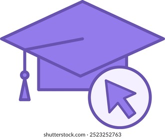 Online Education Color Icon. Vector Icon. Graduation Cap. Distance Learning, Online School, Video Lesson, E-Learning