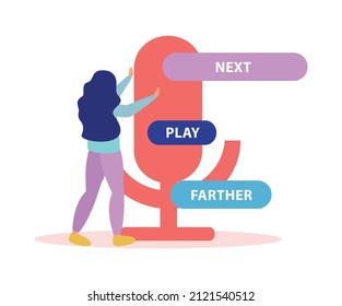 Online education composition of flat icons with human character of remote student with microphone sign vector illustration