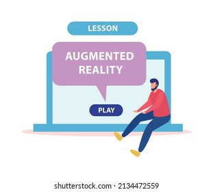 Online education composition of flat icons with human character of remote student with laptop lesson vector illustration