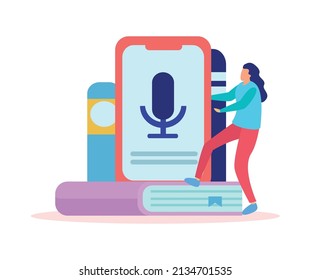 Online education composition of flat icons with human character of remote student with smartphone mic vector illustration