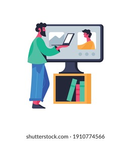 Composición educativa en línea con iconos y pictogramas redondos gadgets de computadora y caracteres humanos ilustración vectorial