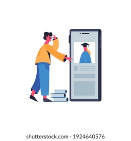 Composición educativa en línea con iconos y pictogramas redondos gadgets de computadora y caracteres humanos ilustración vectorial