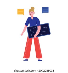 Online education composition with learning and training people with electronic gadgets books vector illustration