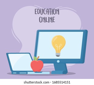 Online-Schulung, Vektorillustration von ComputerLaptops und Apfelkreativität