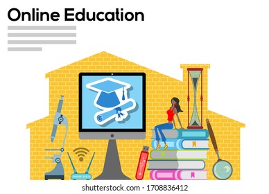 Online education with computer in workplace.  