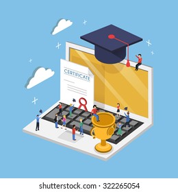 online education concept in 3d isometric flat design