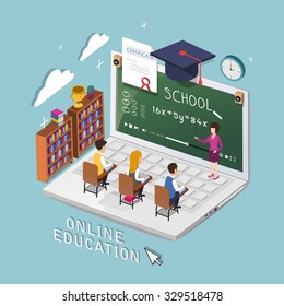 online education concept in 3d isometric flat design