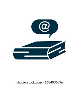 online education concept, academic book with speech bubble icon over white background, silhouette style, vector illustration