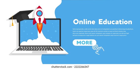 Online education concept banner flat illustration