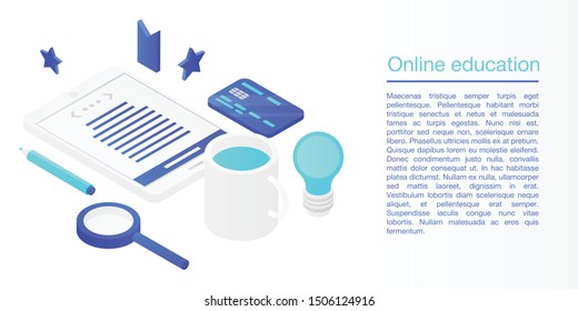 Online education concept banner. Isometric illustration of online education vector concept banner for web design