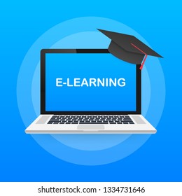 Online education concept banner. Online training courses. Tutorials, e-learning. Vector stock illustration.