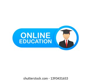 Online education concept banner. Online training courses. Tutorials, e-learning. Vector illustration.