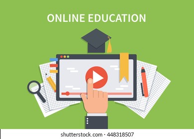
Online education concept banner. Vector flat illustration for web banner, infographics, hero images.
 svg