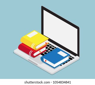 online education concept book on laptop isometric vector background