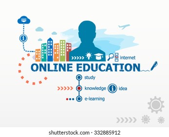 Online education concept and business man. Flat design illustration for business, consulting, finance, management, career.