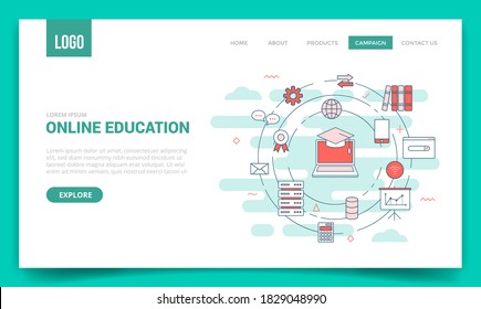 online education concept with circle icon for website template or landing page banner homepage