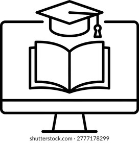 Online education concept with computer graduation cap and open book e learning education learning computer